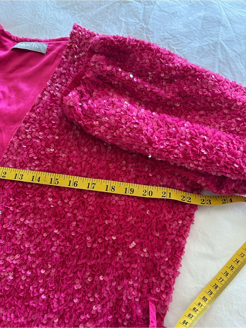 Blue B Collection, Bright Pink Sequin Wrap Mini Dress with Belt, size large - Picture 10 of 16